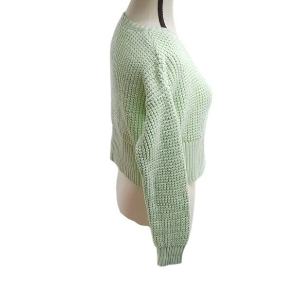Bar III Womens Size M Green Cropped Sweater Long Sleeve Waffle Knit Pullover - Picture 4 of 7